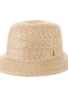 Yves Saint Laurent Natural Straw Bucket Hat with Gold Logo